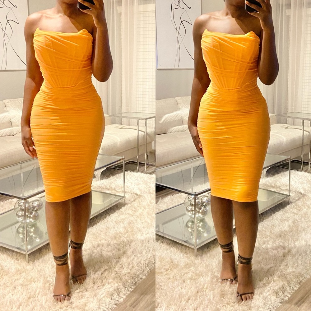 Orange Corset Top Midi Dress 🍑